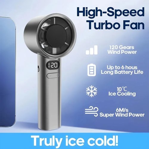 Mini Ventilador de Mano 4 Velocidades, Portátil Recargable por USB, Silencioso, con Pantalla de Carga, para Uso en Interiores y Exteriores