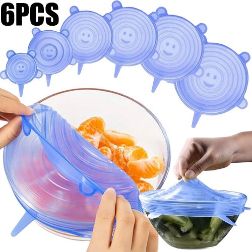 6pcs Tutup Makanan Silikon Food Grade, Tutup Stretch yang Dapat Digunakan Ulang untuk Mangkuk dan Piring, Penyimpanan Dapur Kedap Udara
