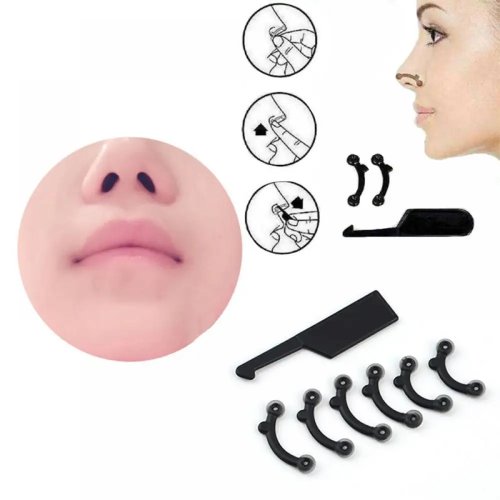 طقم من 6 قطع مشبك الأنف مصحح التجميل أداة تدليك لرفع الأنف وتشكيله وتقويم الجسر بدون ألم 3 أحجام