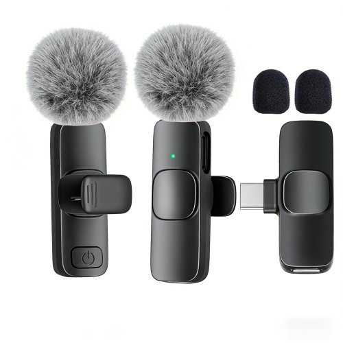 Micrófono de solapa inalámbrico profesional con puerto Type-C, plug and play para smartphone, tablet y computadora