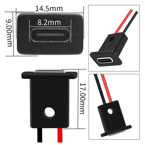 Podwójne Gniazdo Ładowania USB-C, Wodoodporne, z Konektorem Kablowym