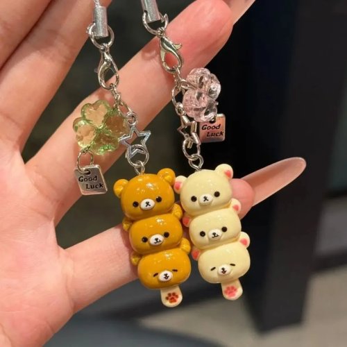 Cute Bear Phone Charm Keychain Kawaii Anime Pendant for Keys, Schoolbag, iPhone 17 Pro Max, AirPods