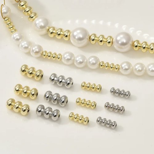 Cuentas de farolillo de tres capas color oro 14K bañadas en cobre, separadores con agujero recto para accesorios de bisutería DIY