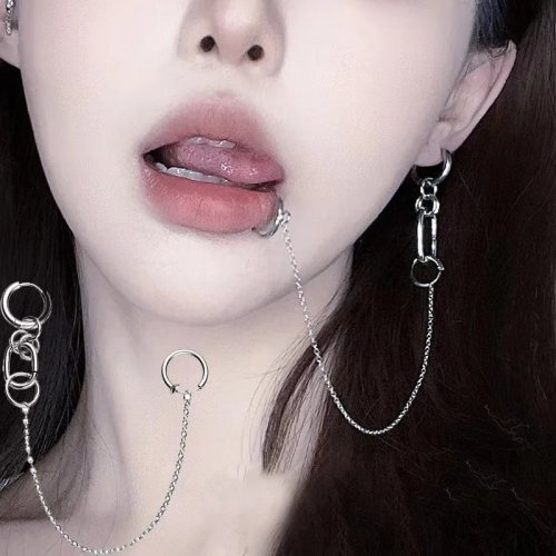 Pendientes de clip para labio falso piercing punk cadena anillo de labio con bisagra joyería de moda unisex