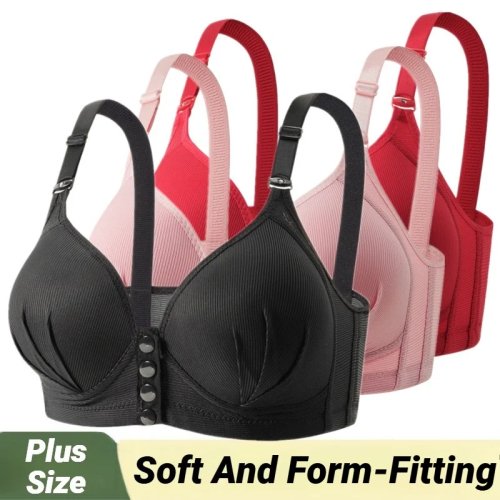 New Large Size Front Buckle Push Up Bra for Women, Wire-Free, Adjustable, Breathable, Comfortable for Mature Moms