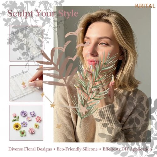 Molde de silicona 3D para uñas, transparente, con diseños de flores – Plantillas de nail art DIY para manicura en salón y casa