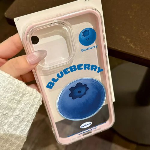 เคสโทรศัพท์น่ารักรูปบลูเบอร์รี่พร้อมที่ดูด สำหรับ Samsung Galaxy A54 A53 S26 Ultra S25 S24 S23 S22 Plus FE A55 ฝาหลังใส 2-in-1