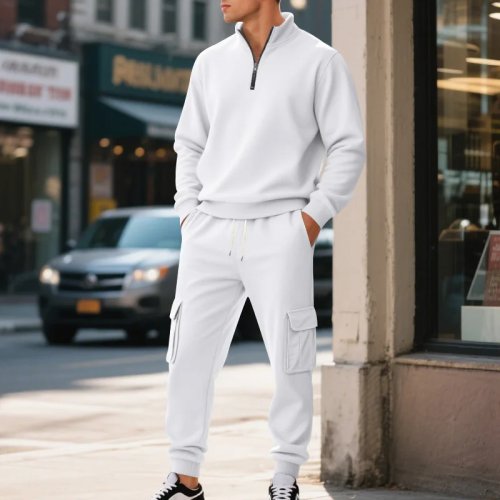 Set de pantalones de terciopelo retro casual para hombre, cálidos, con cremallera