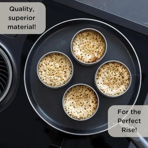 Bộ 12 khuôn tart chống dính bằng thép không gỉ, dùng cho bánh crumpet và muffin Anh