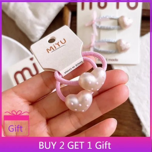 2025 Hot Sale Kẹp Tóc Trẻ Em Phong Cách Nhật Bản Hồng Nhạt Nơ Và Hạt Ngọc Trai Hình Trái Tim, Dễ Thương Và Đa Năng