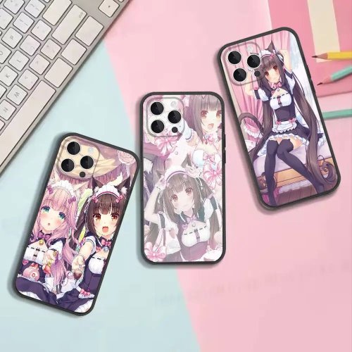 Чохол NekoPara для iPhone 17/16/15/14/13/12/11 Pro Max Plus, чорний, м'який ударостійкий чохол
