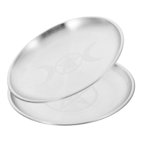 2 Stuks Pentagram Vijfpuntige Ster Rituaal Bord Zilver, Ronde Ijzeren Dienblad voor Spirituele Decoratie