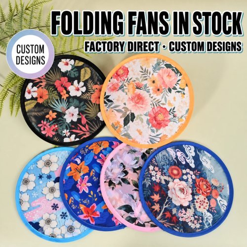 6 Styles Round Folding Hand Fan, Portable Summer Cooling Fan with Storage Bags, for Festival, Wedding, Party