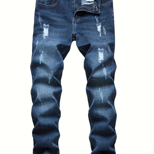 Herren Denim Shorts Slim Fit Stretch Plus Size, Ripped, Schwarz/Dunkelblau, Größe S-2XL