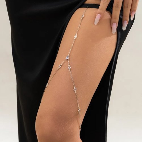 Cadena de pierna de circonio bohemio para mujer, joyería sexy elástica para muslo, accesorio de fiesta, regalo