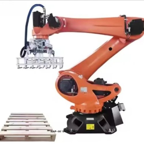 Bras robotique industriel 4-6 axes Kuka avec pince et voie linéaire pour palettisation et manutention de matériaux