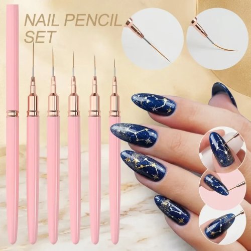 Pink Handle Ultra-thin Nail Art Liner Brush Set, Fine Detail Drawing Pens for Constellation Patterns, Stripes and Delicate Manicure Line Painting