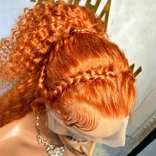 Peruka Lace Front 34/36 Cal Pomarańczowy Imbir Water Wave 13x4 13x6 #350 Brazylijskie Włosy Ludzkie Głęboka Fala Kręcone Gęstość 200