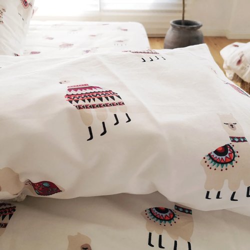 Parure de Lit 100% Coton avec Motif Mouton Cartoon - Couette & Drap, Doux et Respirant, Plusieurs Tailles