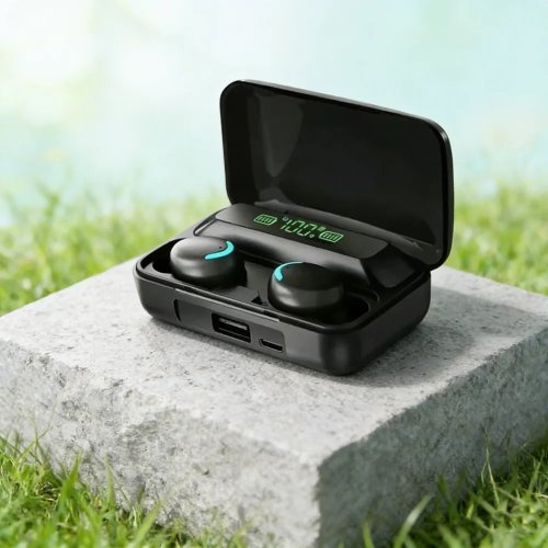 Earbud Nirkabel dengan Layar LED, Headset Bluetooth TWS dengan Peredam Kebisingan