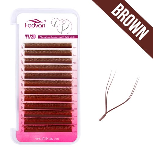 FADVAN Brown YY D/M(LU)/L Curl Eyelash Extension 0.07mm Natural Premade Lash 2D W Shape Soft Faux Mink Light False Lashes