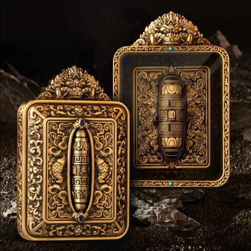 Tibetischer Anhänger aus reinem Kupfer, Gau-Box, hohle Amulettbox für Thangka-Kern (4x5cm)