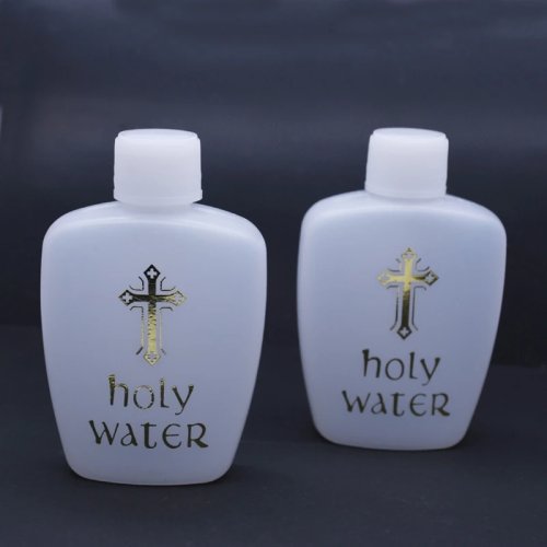 Katholische Weihwasserflasche 60ml Gold, leer, mit Kreuz, für Lourdes-Wasser