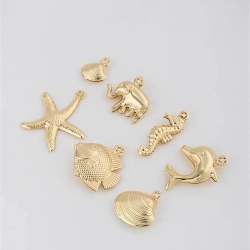 Подвеска серии «Морская биология» с золотым покрытием 14K - Дельфин, ракушка, морская звезда, слон, фурнитура для бижутерии DIY