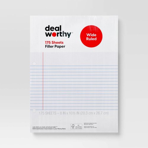 175 hojas de papel para cuaderno de hojas sueltas con rayas anchas