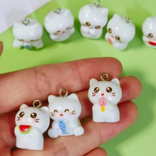 Lote de 10 pingentes de gato em resina fofos para fazer joias - DIY brincos, pingentes, colares, pulseiras, acessórios presente