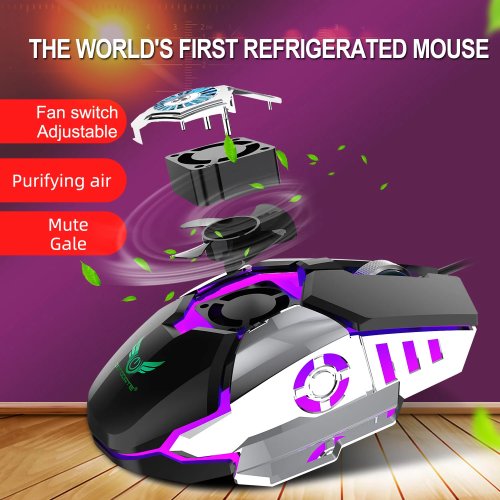 Ratón Gamer con Cable, RGB, Ventilador, 6400DPI, 1000Hz, Rueda Metálica, Botón Fire