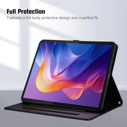 Lenovo Xiaoxin Pad Pro 12.7 (2025) 케이스 3D 고양이 패턴 가죽 스탠드 커버, 지갑 및 스타일러스 홀더 포함, 블랙