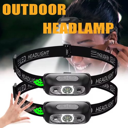 Linterna frontal LED con sensor, recargable USB, para acampada y pesca