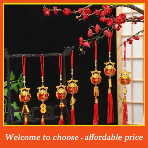 1 Pieza Adorno Colgante de Festival de Primavera con Flecos Rojos y Amuletos de la Suerte Dorados para Decoración de Año Nuevo en Casa y Coche