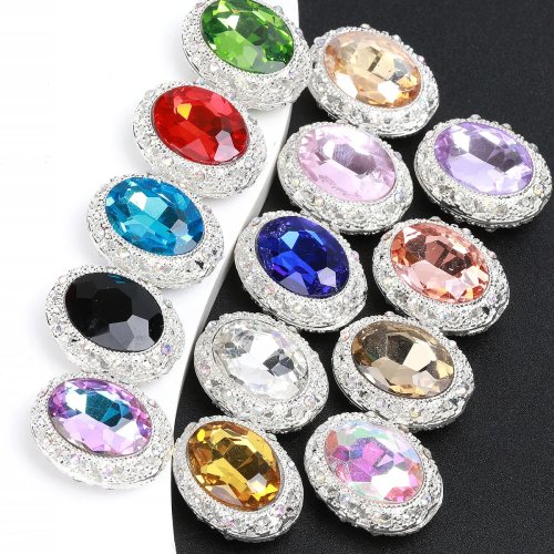 6 Pieces 1.85x2.5cm Hollow Oval Rhinestone Beads, Random Color Mix, Colorful Crystal Beads for DIY Jewelry Making