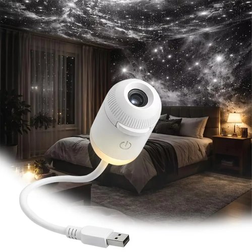 Proiettore stellare galassia con luminosità regolabile, luce notturna touch, USB, rotazione 360°, compatto