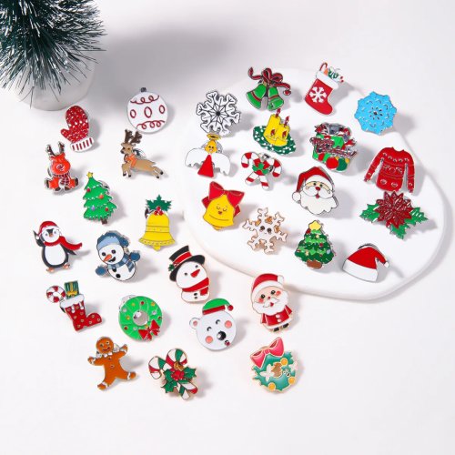 Huy hiệu series Giáng sinh hoạt hình, ông già Noel dễ thương, hiệu ứng drip, quà tặng