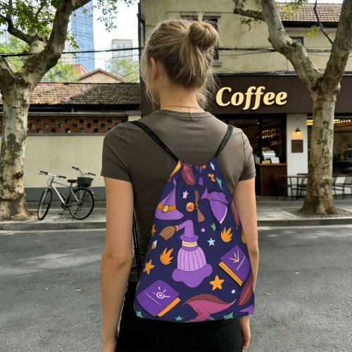 Mochila multifuncional con estampado de sombrero de bruja, con cordón y bolsillos, bolso para libros, para hombre y mujer, escuela