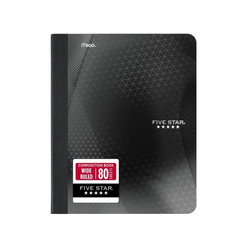 Caderno com linhas largas, 7,5 x 9,75 polegadas, preto