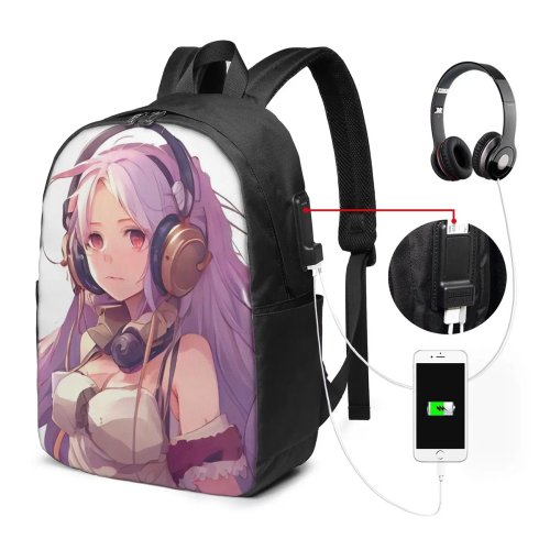 Anime Mädchen mit Kopfhörern Rucksack für Laptop, Schule und Reise - Unisex
