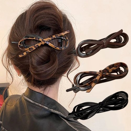 Fermagli capelli a fiocco in pelle con stampa leopardata, barrette twist per coda di cavallo, per donne e ragazze