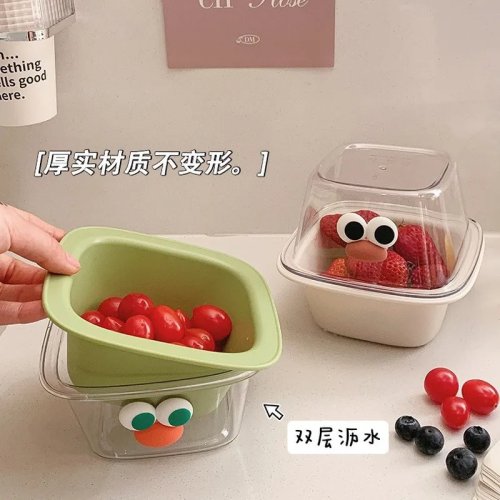 Giỏ lọc hoa quả hai tầng, thiết kế hoạt hình dễ thương, khay rửa trái cây gia đình, nhỏ gọn