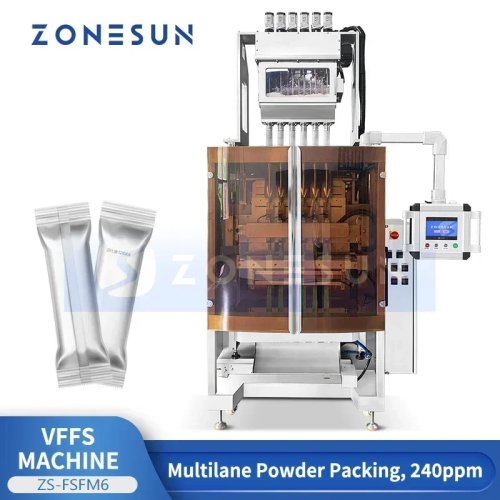 Macchina confezionatrice per polvere multilane a 6 corsie ZONESUN ZS-FSFM6 automatica 240ppm VFFS verticale stick e buste con riempitrice a coclea