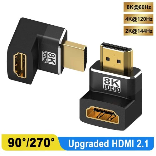 Adaptador HDMI de ángulo recto 90/270 grados, HDMI 2.1 8K@60Hz, 2.0 4K@120Hz, adaptador en L para HDTV, PS4, PS5, laptop