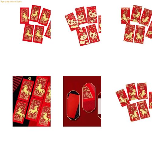 6er Set Cartoon Chinesische Pferde Rote Glücksumschläge für Neujahr, Segen, Hochzeitsfeier