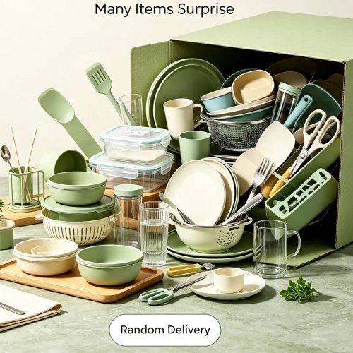 Caixa surpresa de utensílios de cozinha para casa – inclui canecas, tigelas, facas e escorredores – Envio aleatório