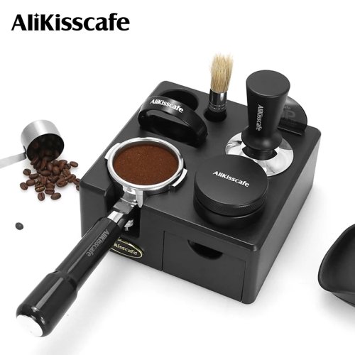AliKisscafe Coffee Tamping Station with Portafilter Holder, 51/54/57/58mm, for DeLonghi Breville Espresso Machines, Barista Accessory