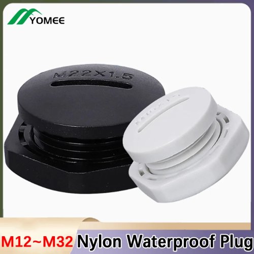 Presse-étoupe étanche IP68 avec écrou, bouchon en nylon pour obturation de trou, avec joint en caoutchouc, capuchon en plastique, M12-M32, noir/blanc