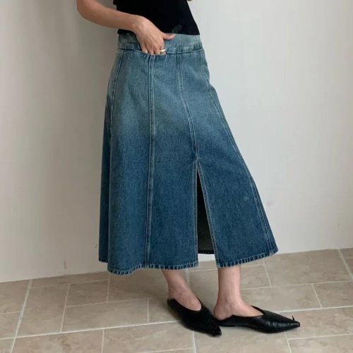 Chân váy denim dáng chữ A nữ, phong cách thường ngày, wash, ôm dáng, mới hè