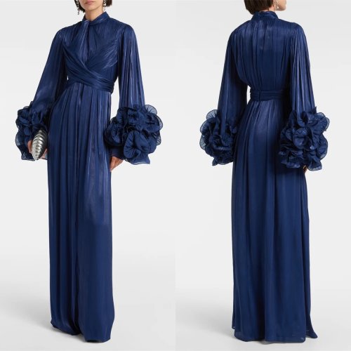 Abito da sera in raso nero personalizzato elegante a maniche lunghe - Abito cocktail